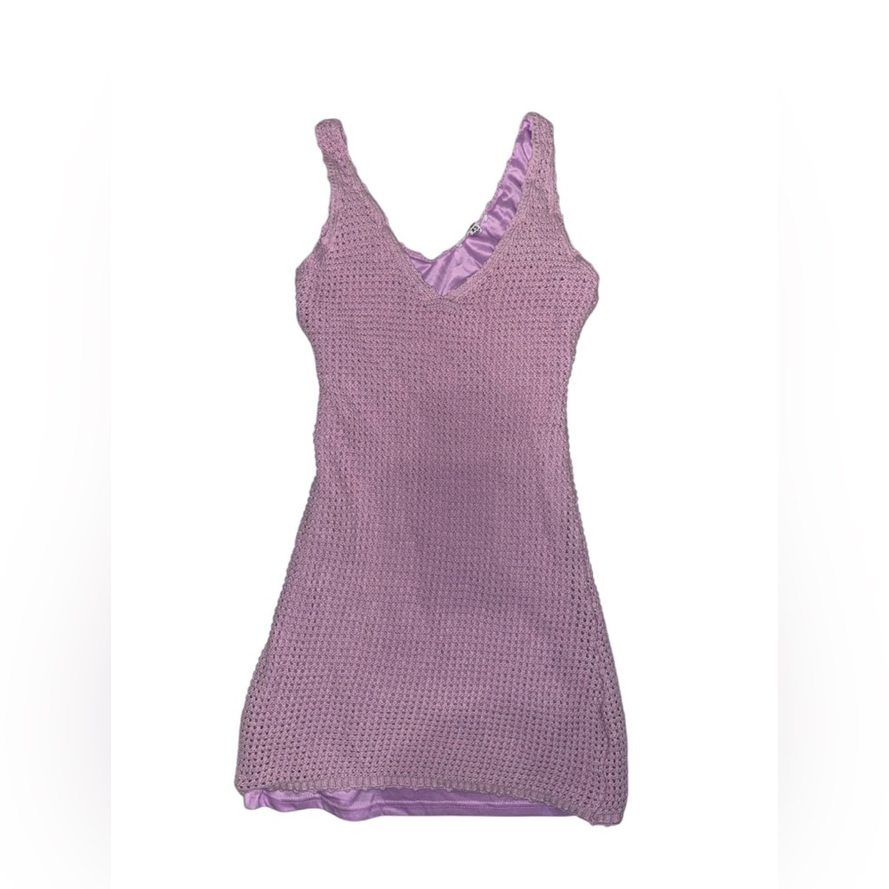 purple crochet mini dress
